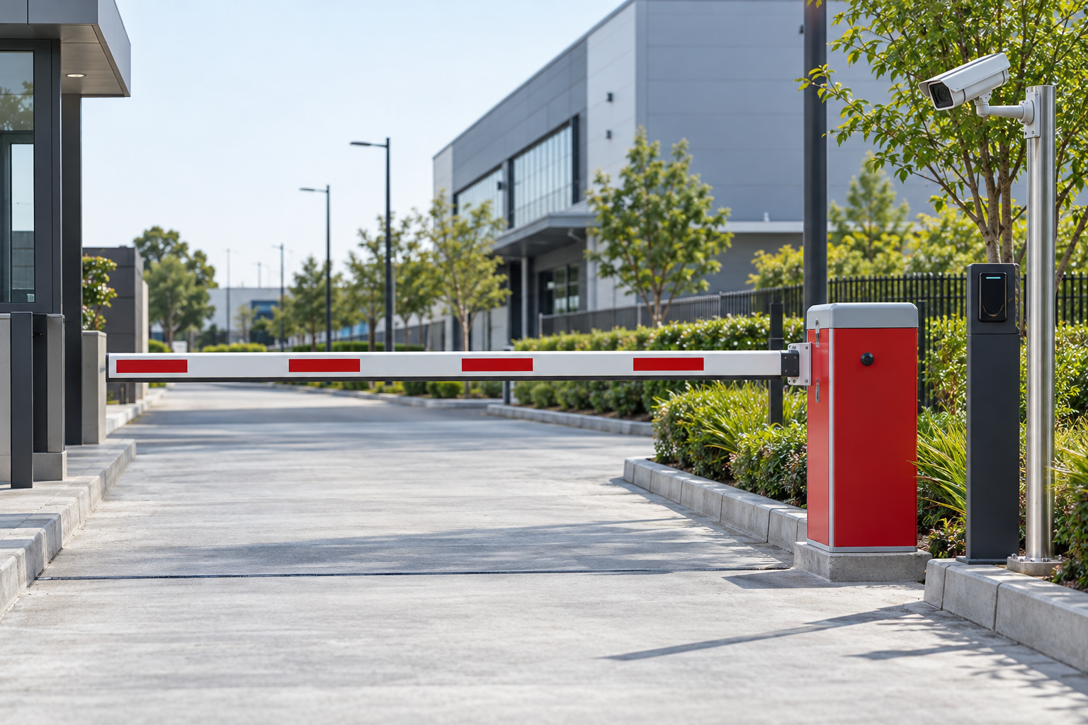 Automatic boom barrier and access control at an entrance