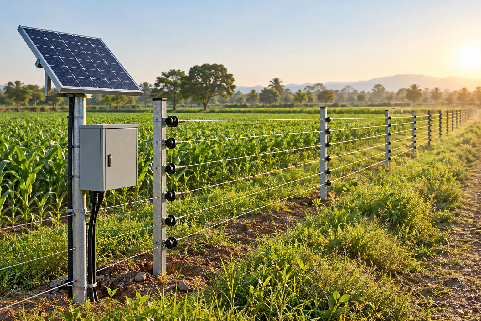 Solar-powered electric fencing on agricultural land